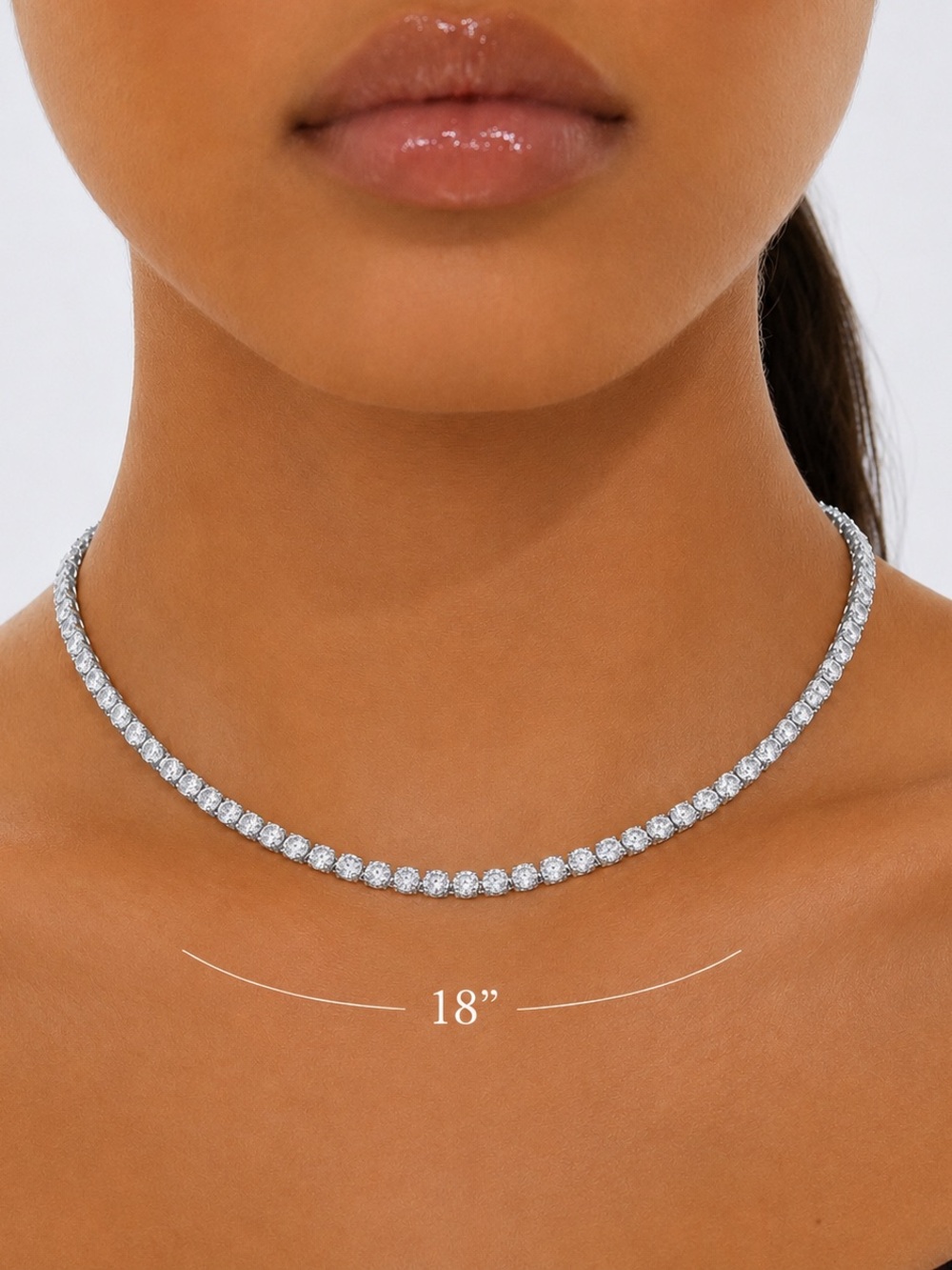 NEW Silver Tennis Necklace 18” Cubic Zirconia Statement Jewelry